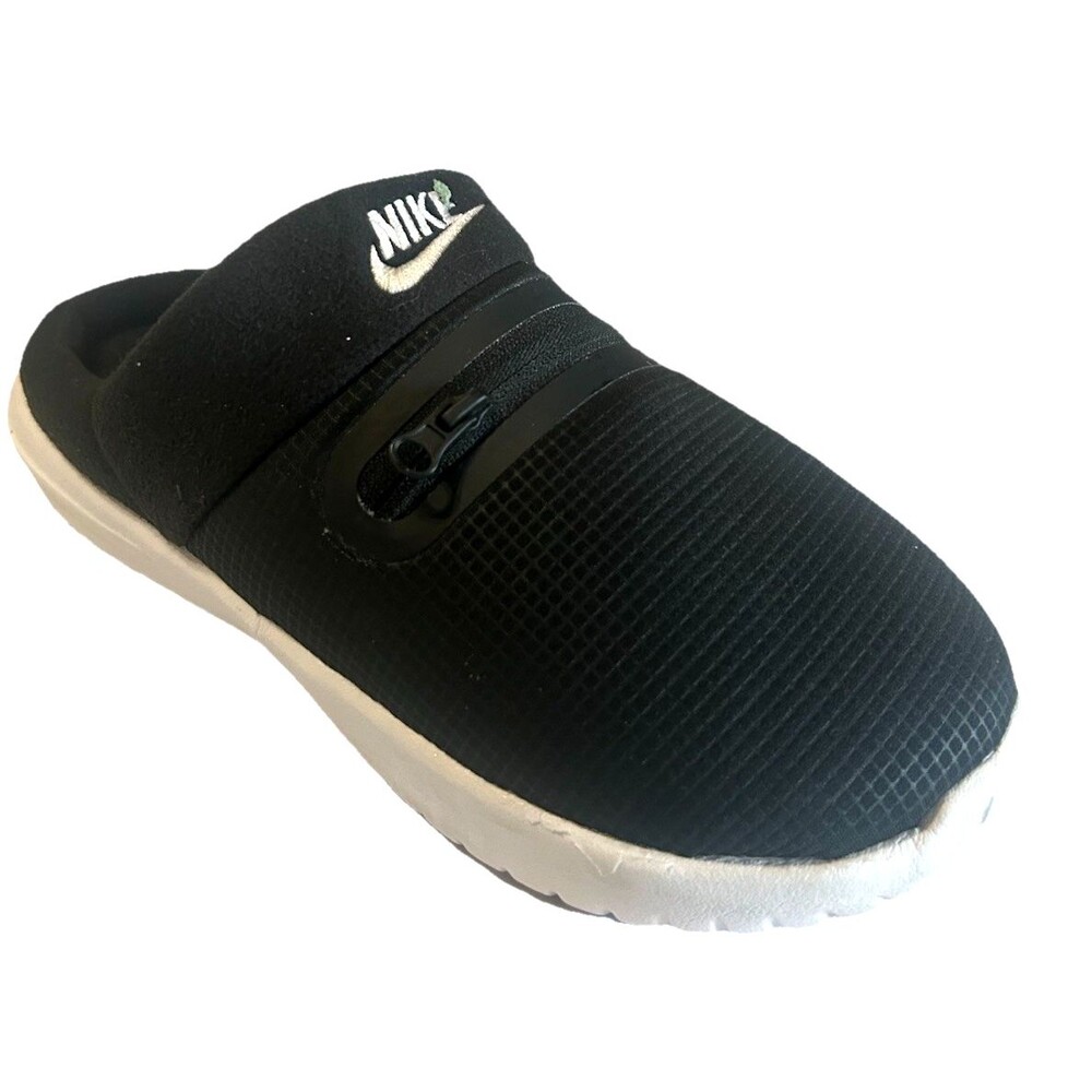 Nike Burrow Womens Size 6 Slippers Slip On Fleece Black & White DJ3130-001
